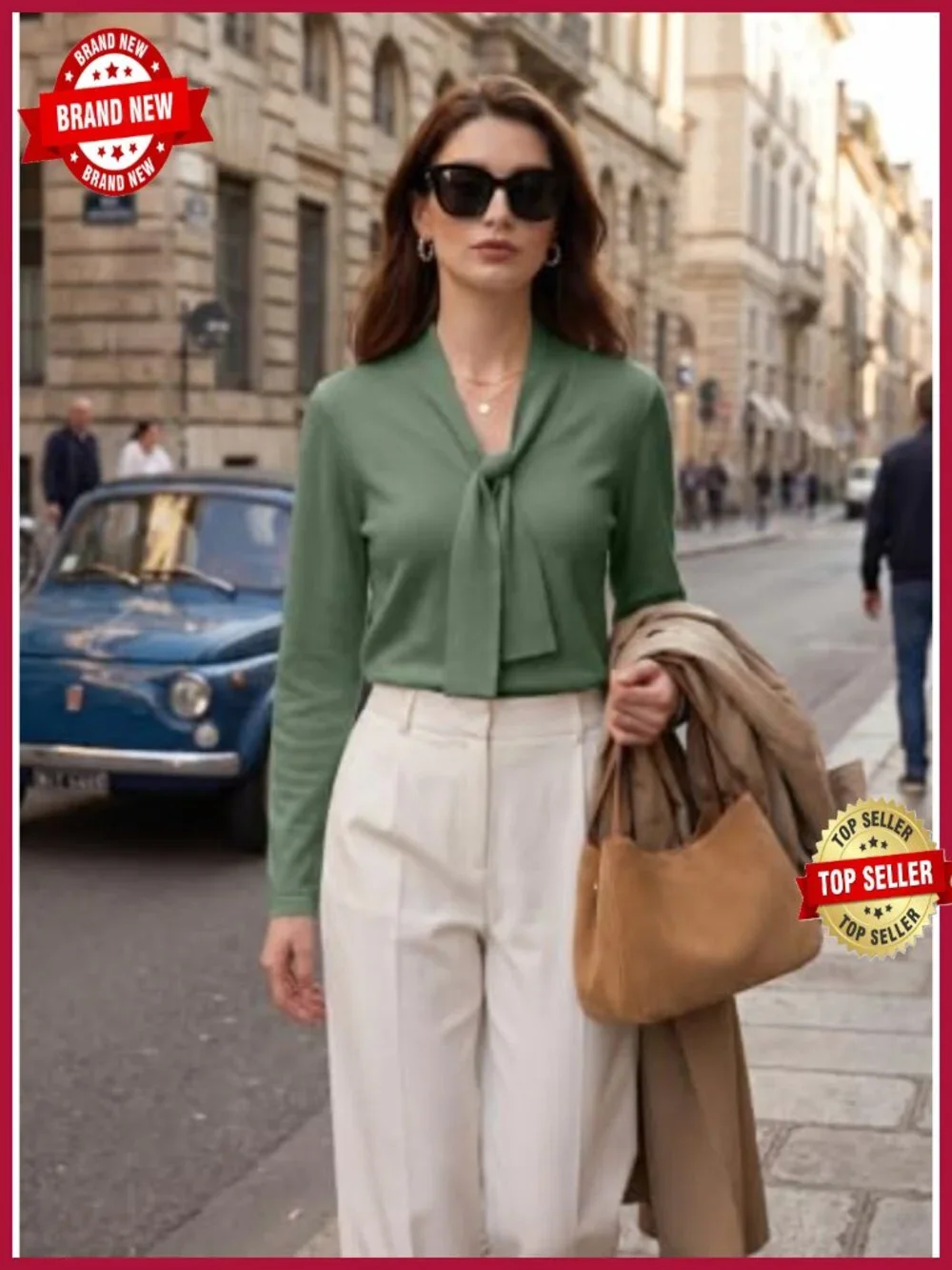 Women's Knit Pullover Sweater Elegant Knot Neckline Business Casual Long Sleeve